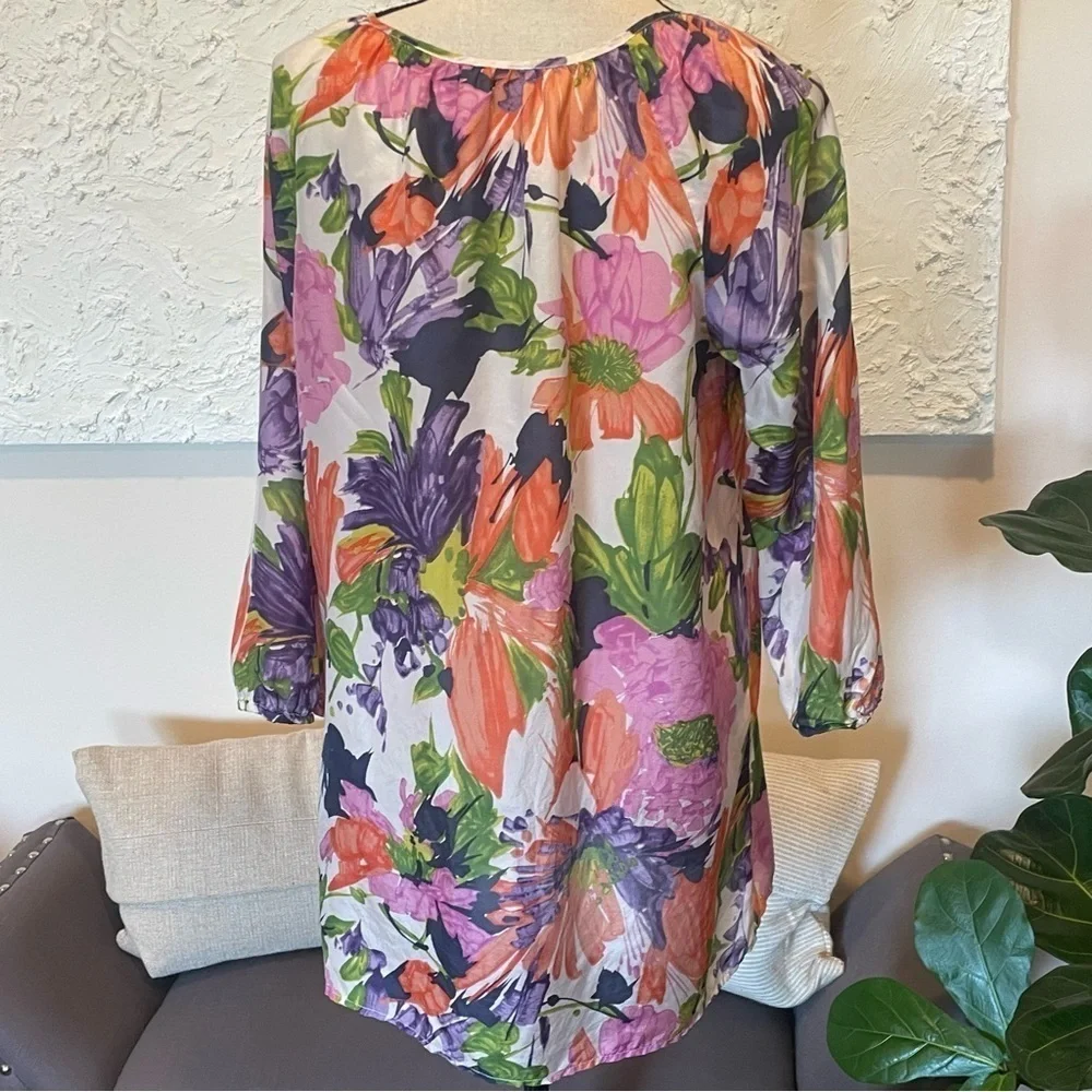 J. Crew Multicolored Floral 100% Silk Tunic Coverup Sz M